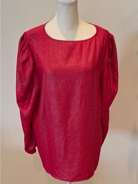 Shimmery Red Puff-Sleeve Dress
